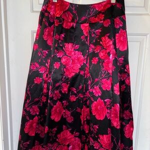 NWOT Retail $74. Size 4. Talbots. Black and pink floral midi skirt. Pleated